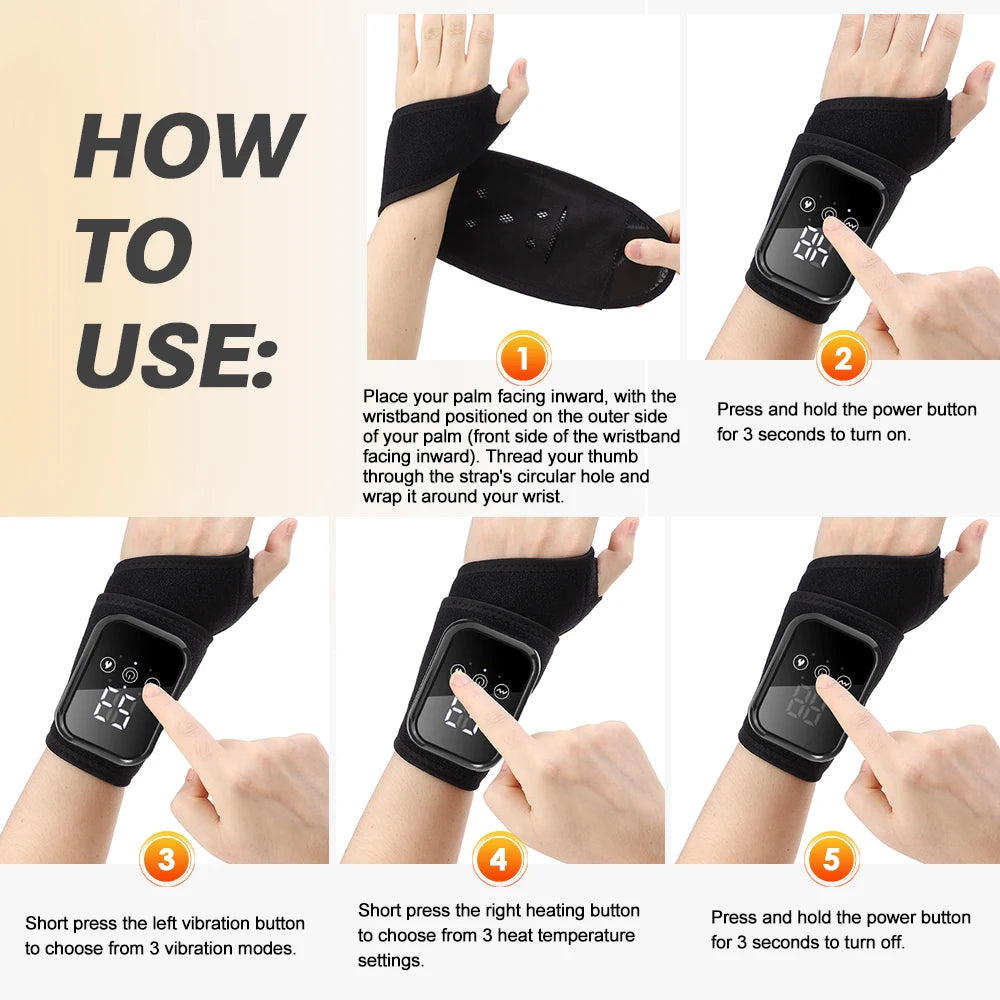Electric Heating Wrist Guard Vibration Massage Hot Compress Wrist Brace Wrap Hand Protector Rechargeable Wristband