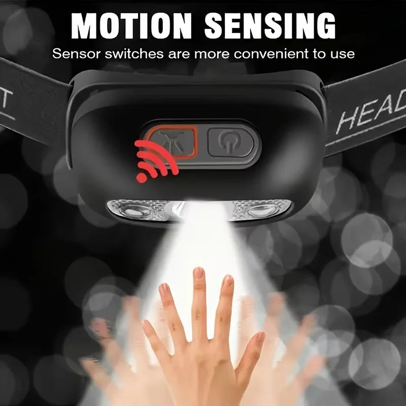 Strong Light Headlamp Portable LED Sensor Headlamp USB-C Rechargeable Head Flashlight Outdoor Camping Fishing Emergency Lantern