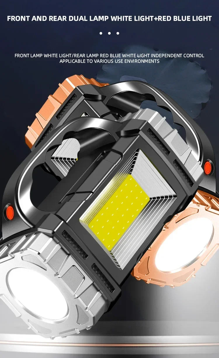 Powerful LED Flashlight USB+Solar Rechargeable Flashlight COB Outdoor Camping Torch Portable Searchlight Power Bank Outdoor