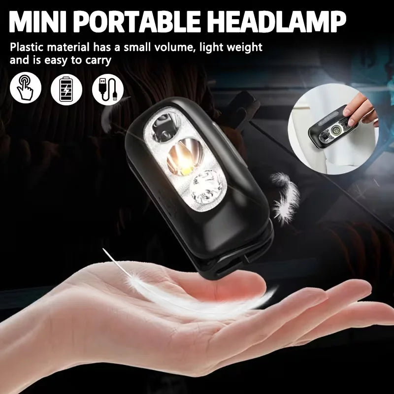 Strong Light Headlamp Portable LED Sensor Headlamp USB-C Rechargeable Head Flashlight Outdoor Camping Fishing Emergency Lantern