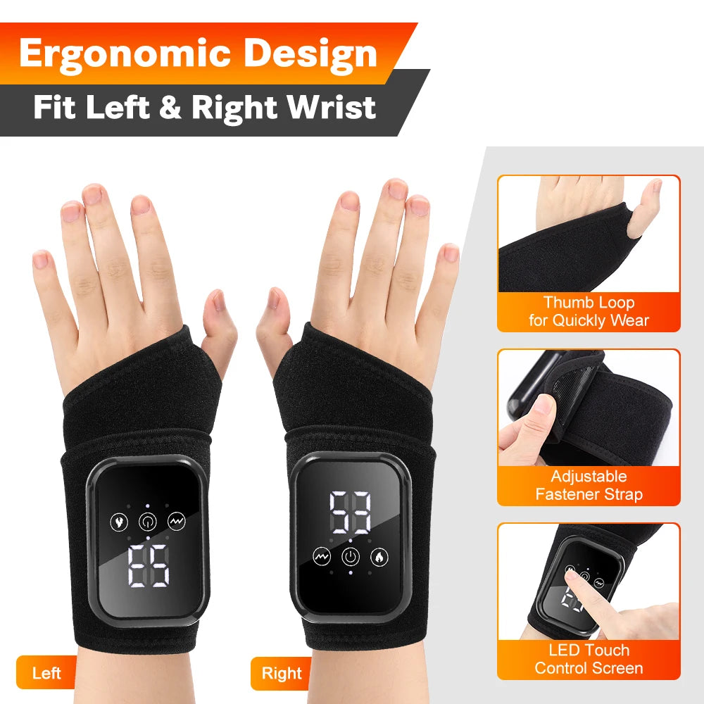 Electric Heating Wrist Guard Vibration Massage Hot Compress Wrist Brace Wrap Hand Protector Rechargeable Wristband