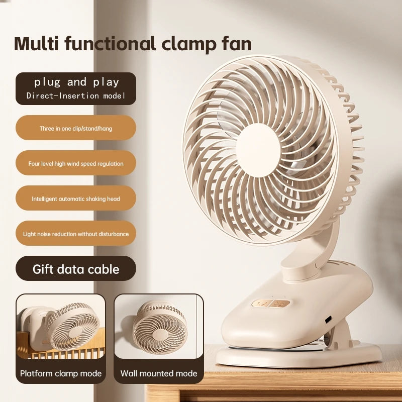Multi-function Portable Clip Fan, High Wind Power USB Charging, Adjustable Oscillating Circulating Fan, Desktop Fan