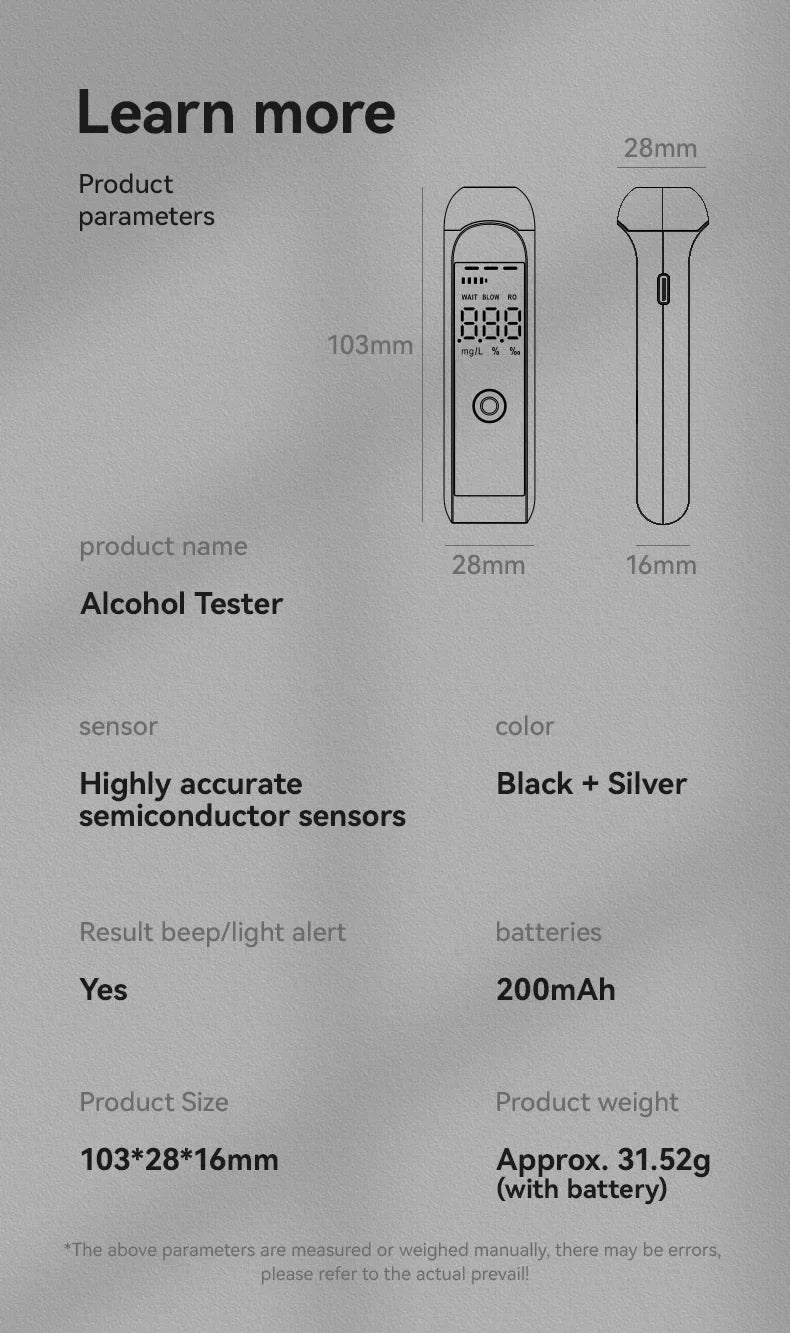 Automatic Alcohol Tester Professional Breath Alcohol Tester Rechargeable Breathalyzer Alcohol Test Tools