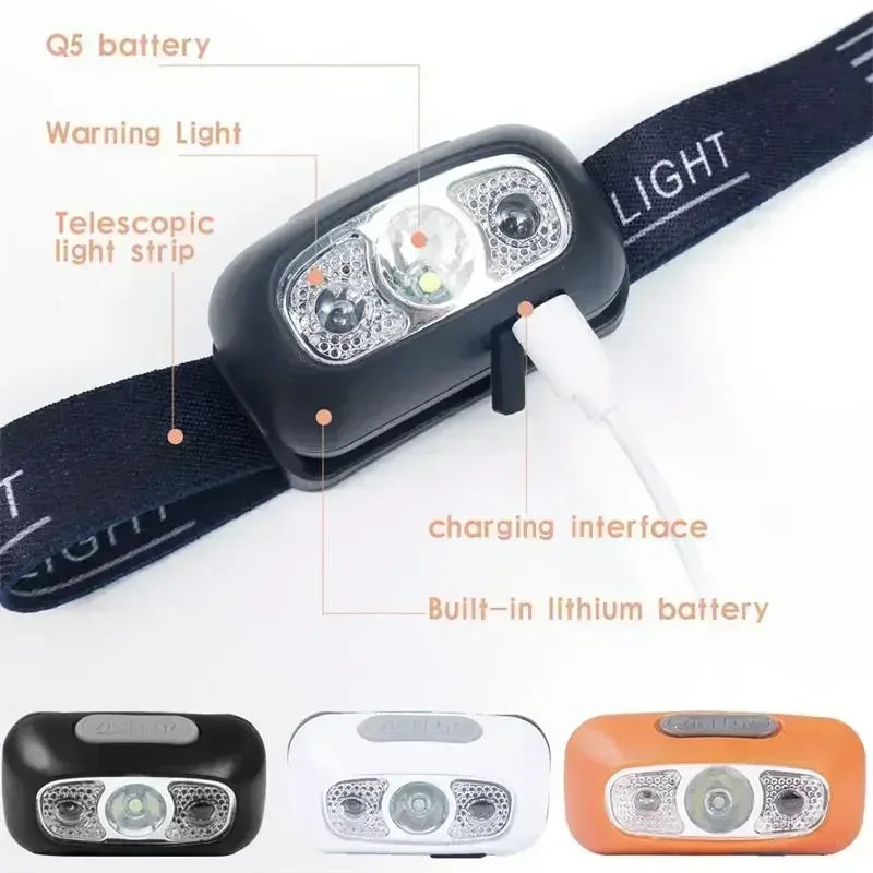 Strong Light Headlamp Portable LED Sensor Headlamp USB-C Rechargeable Head Flashlight Outdoor Camping Fishing Emergency Lantern
