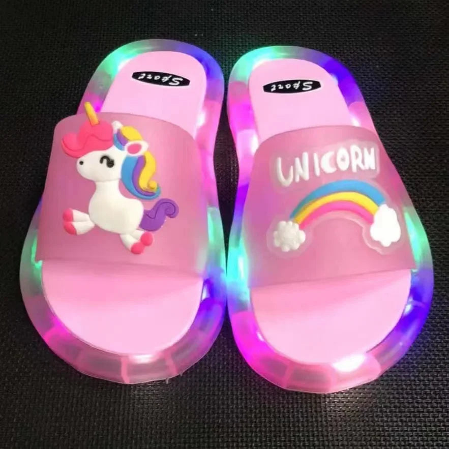 Children‘s Slippers Cartoon Unicorn Animals Prints Shoes Lighted Cute Shoes Kids Toddler Slippers