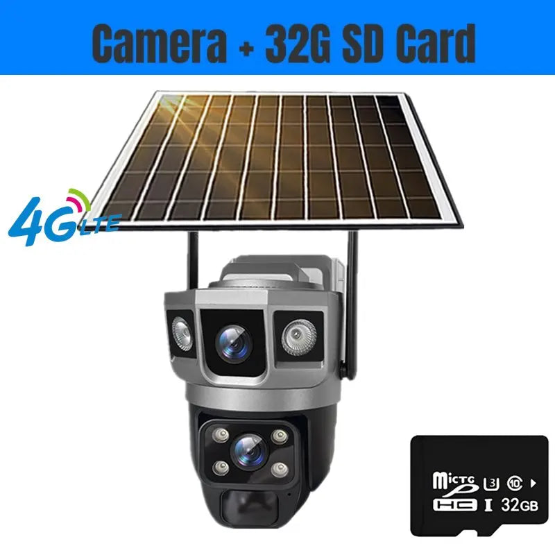 4G Solar IP Camera Dual Lens Wifi Outdoor Built-in Battery PTZ Cameras 12MP 10X Zoom Video Security System Surveillance Camera