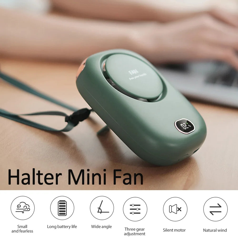 Hanging Neck Fan, Portable Mini Fans with Adjustable Lanyard, Bladeless USB Rechargeable Cooling Fan