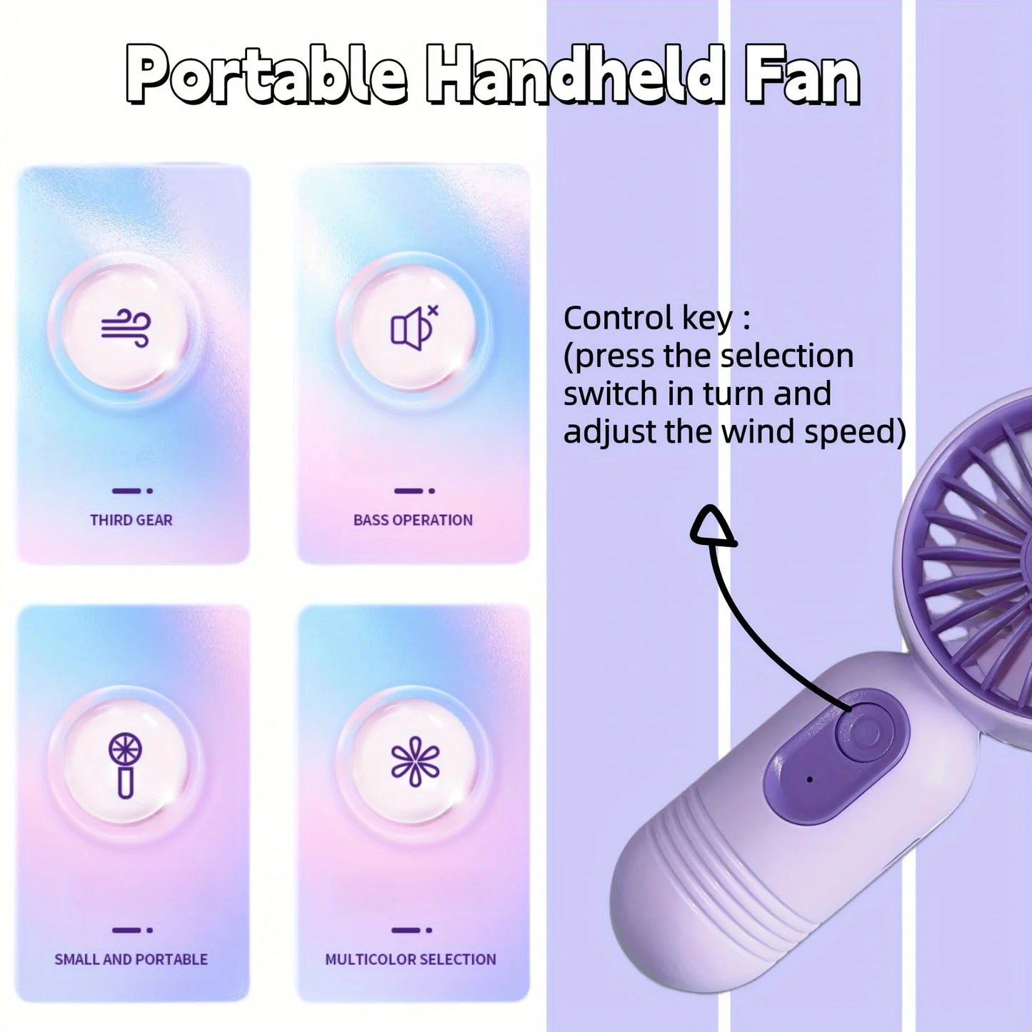 Handheld Fan, USB Mini Rechargeable Portable Fan with 3 Speeds