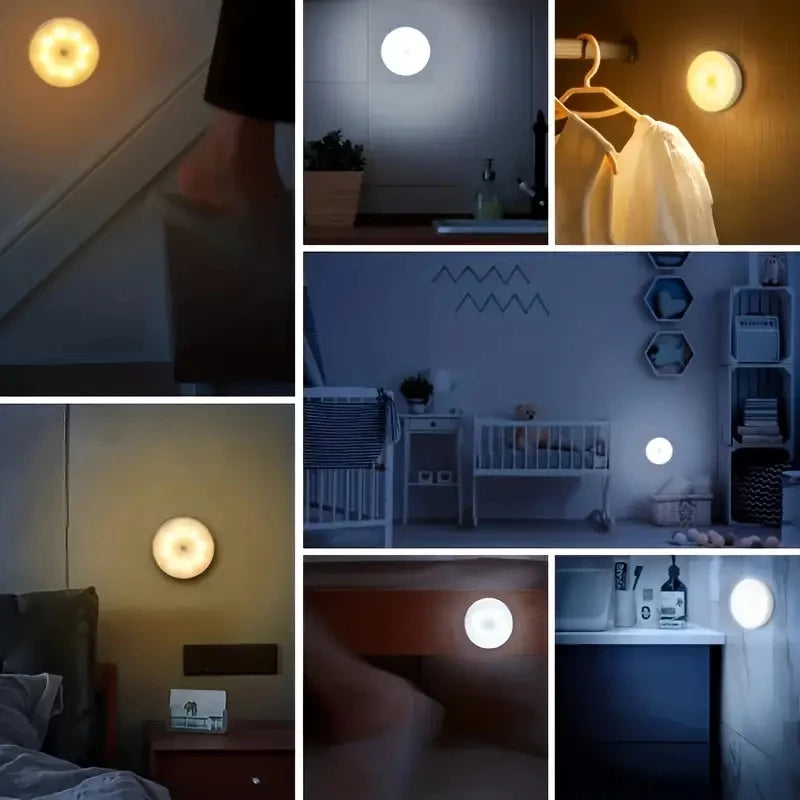 1pc Button Style Night Light, Wireless LED Detector Lamp