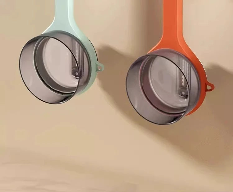 Durable stainless steel peeler for fruits and vegetables, featuring a double-sided blade and a protective storage case for safe, easy use