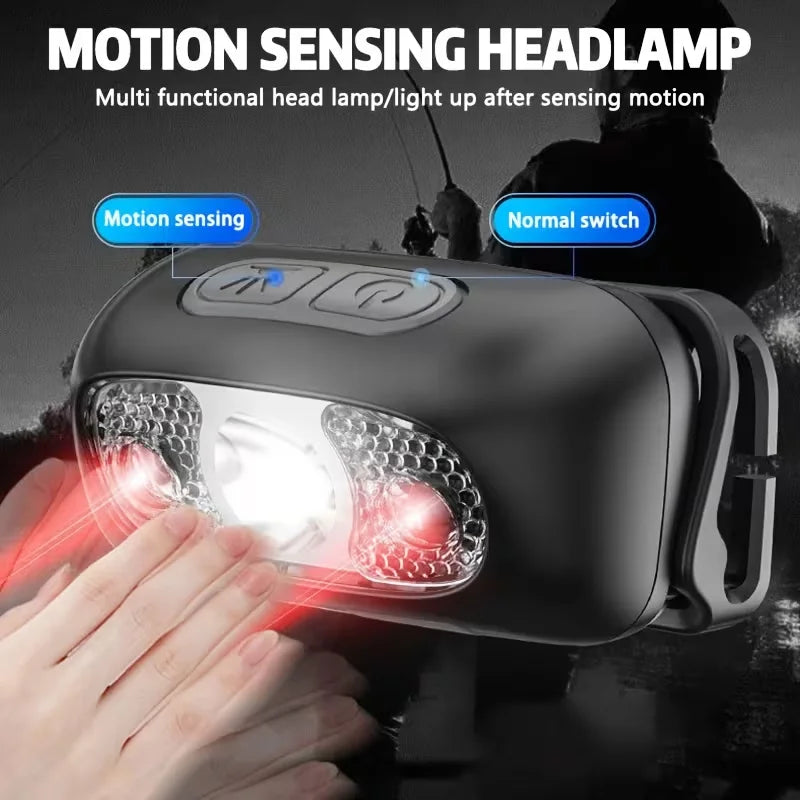 Strong Light Headlamp Portable LED Sensor Headlamp USB-C Rechargeable Head Flashlight Outdoor Camping Fishing Emergency Lantern