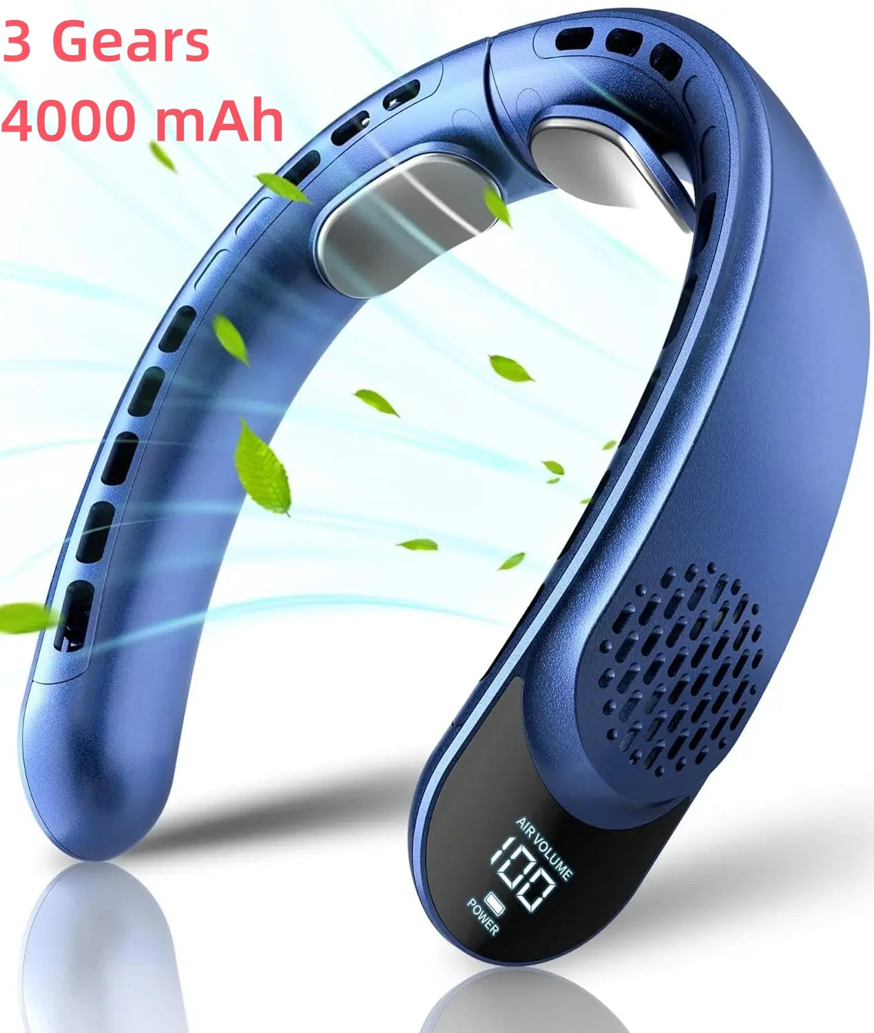 New Quad-Core USB Neck Fan, Easy Control 4000mAh, Digital display , Portable Fan