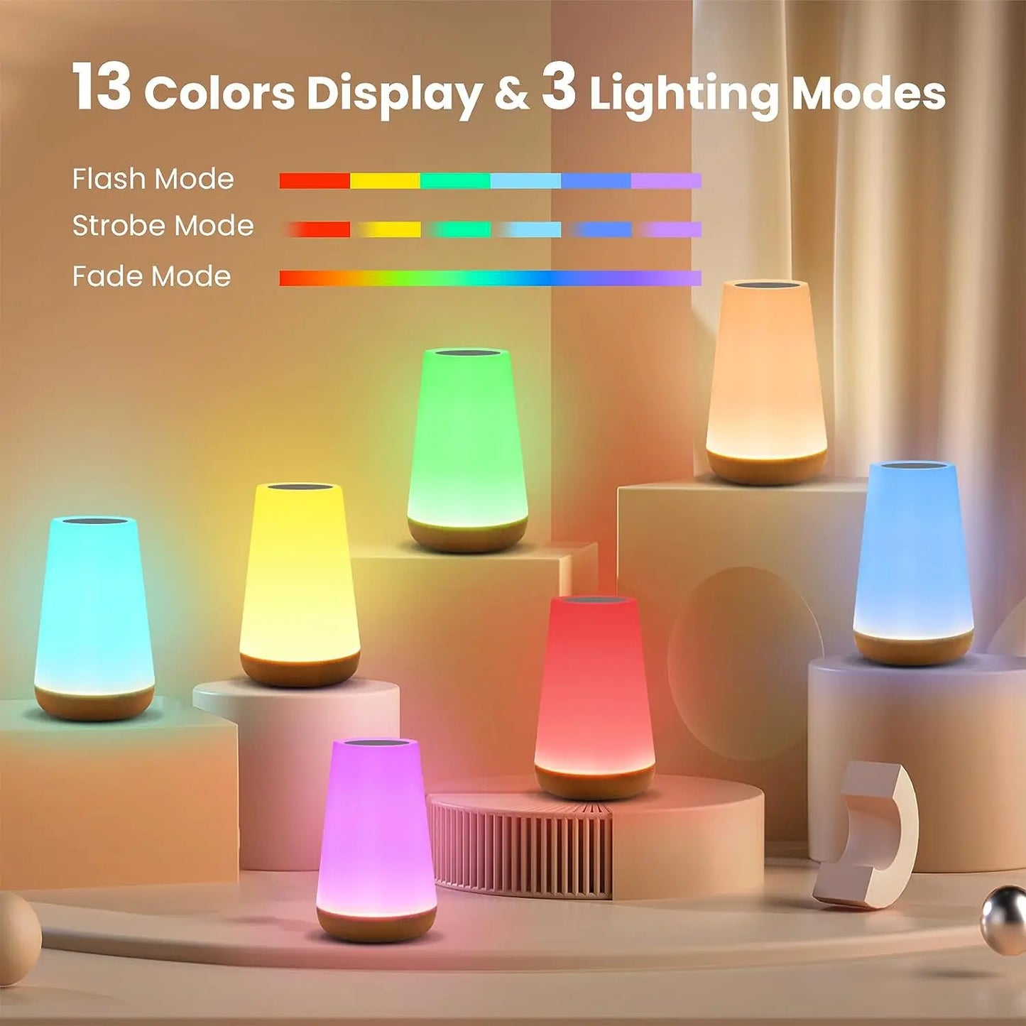 13 Color Changing Night Light Remote Control, USB Rechargeable RGB Night Lamp, Dimmable Lamp Portable, Bedside Lamp
