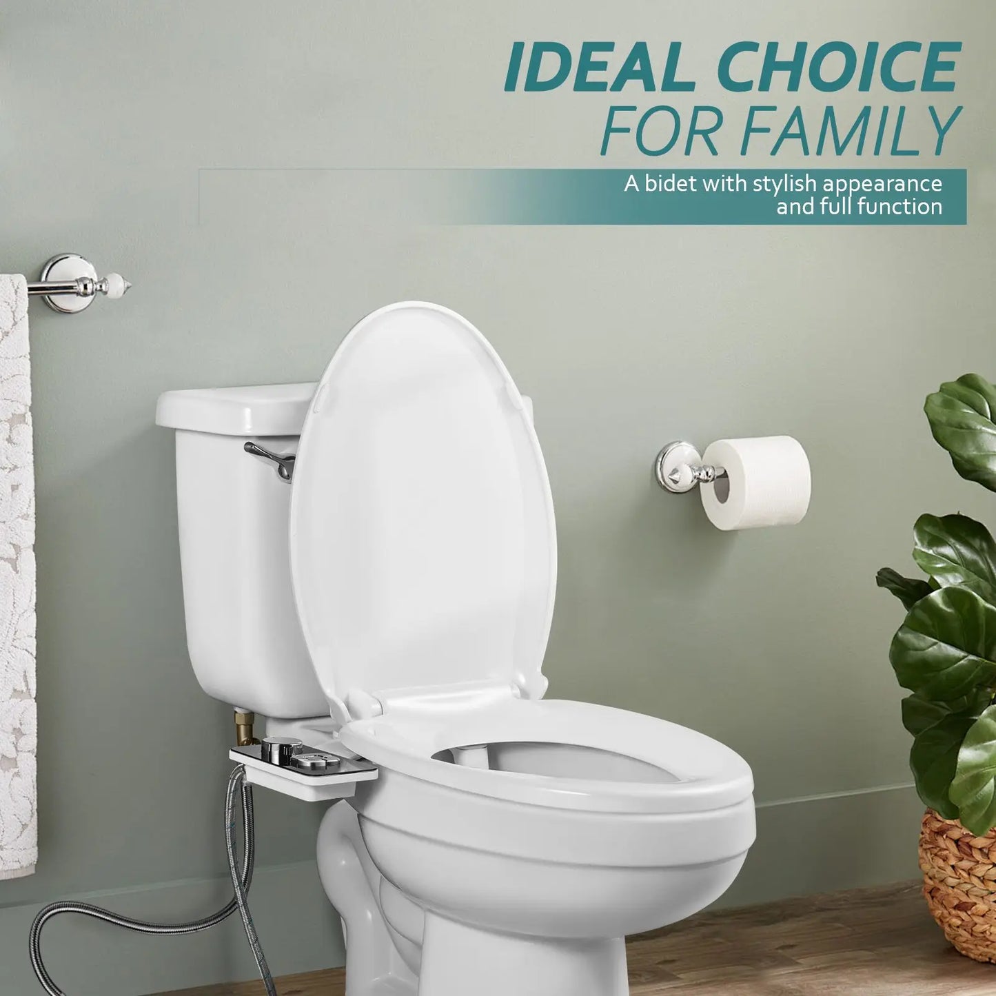 Ultra-Thin Bidet Toilet Attachment, Non-Electric Cold Water System with Dual Self-Cleaning Nozzles for Front and Rear Wash
