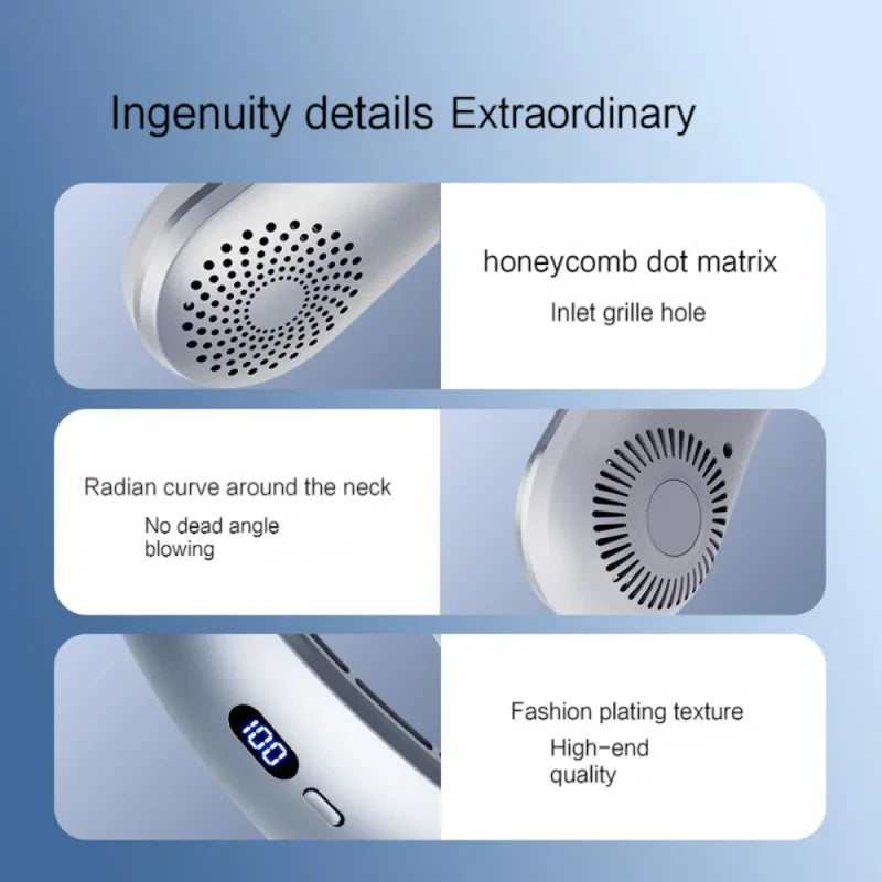 Neck Fan, Lightweight Wearable Fan, Low Noise 5 Speed Hands Free Fan, Hanging Headphone Design Sports Fan for Indoor & Outdoor
