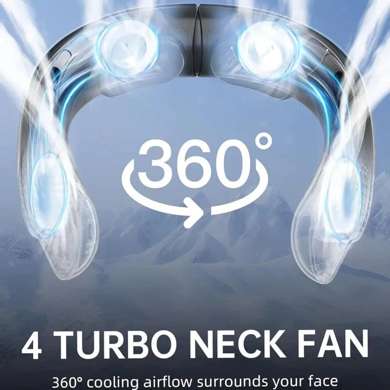 New Quad-Core USB Neck Fan, Easy Control 4000mAh, Digital display , Portable Fan