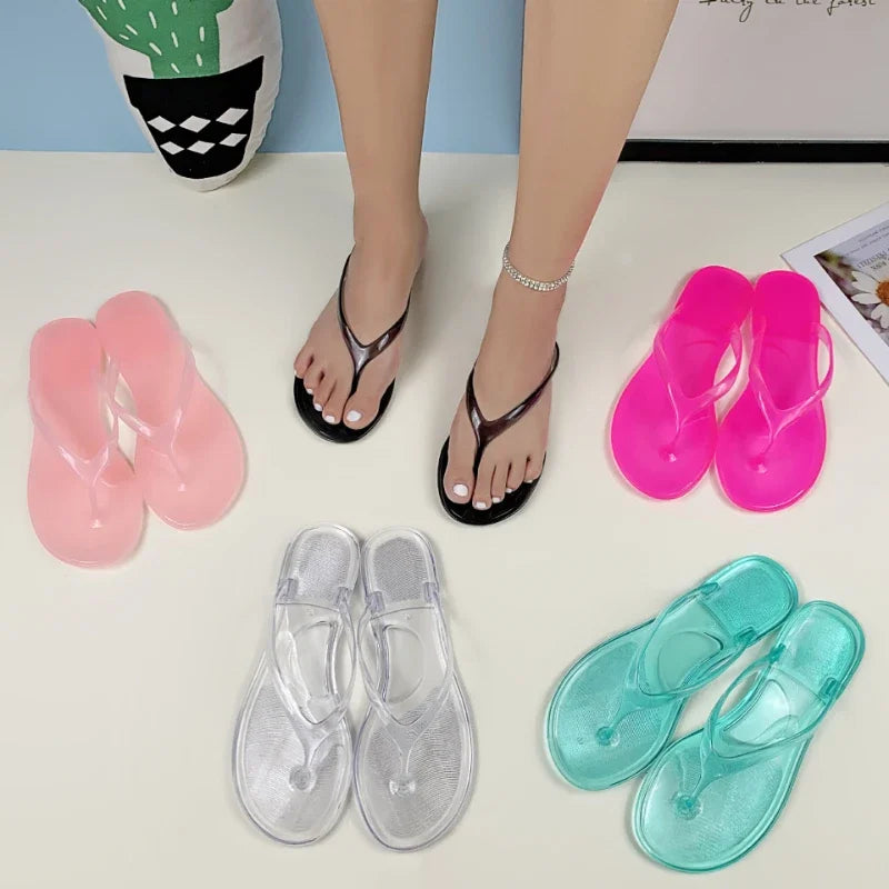 Flip Flops Slippers Outdoor Beach Anti-slip Slipper Summer Transparent Flat Sandals