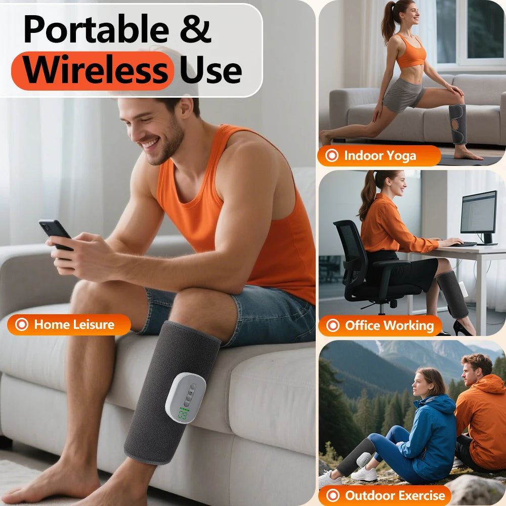 Wireless 360° Air Pressure Calf Massager Hot Compress Electric 4 Mode Airbag Compression Leg Massage Calf Muscle Relaxation