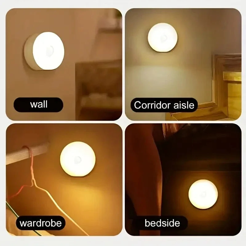 1pc Button Style Night Light, Wireless LED Detector Lamp