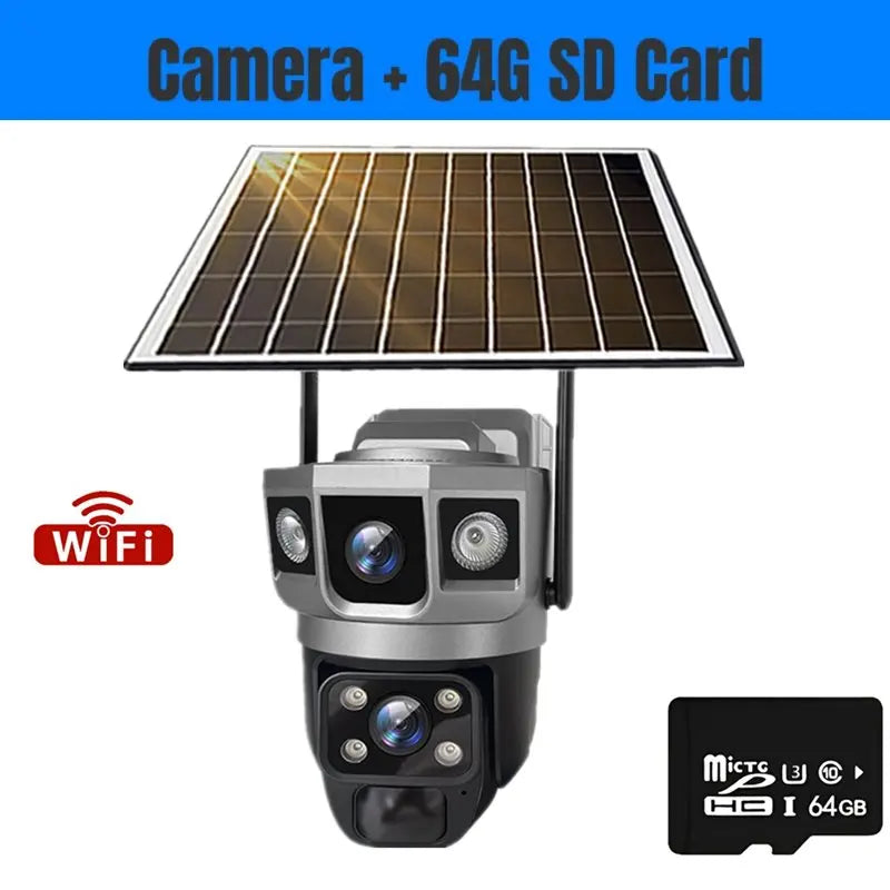 4G Solar IP Camera Dual Lens Wifi Outdoor Built-in Battery PTZ Cameras 12MP 10X Zoom Video Security System Surveillance Camera
