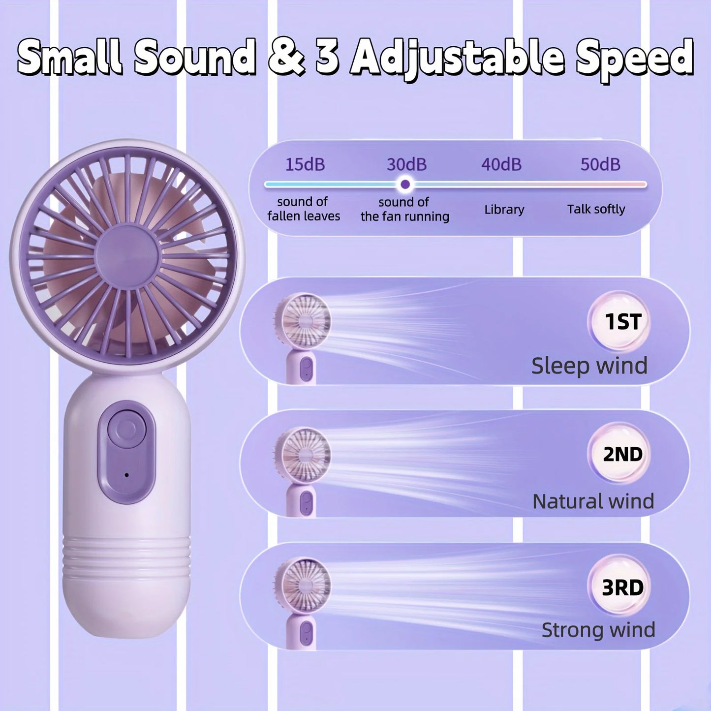 Handheld Fan, USB Mini Rechargeable Portable Fan with 3 Speeds
