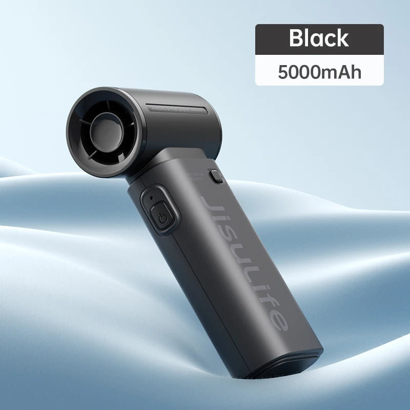 JISULIFE Handheld Turbo Fan, 5000mAh, Super Strong Wind, 5 Speeds, Long Battery Life,  USB Rechargeable, Multipurpose Pocket fan