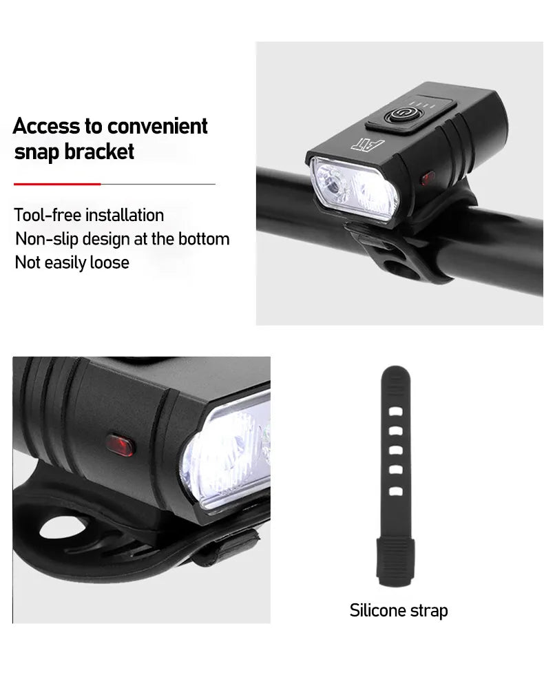 LED Bicycle Front Light Type-C Rechargeable, Bicycle Headlight, MTB Road Bike Headlamp, Easy to Install Cycling Accessories